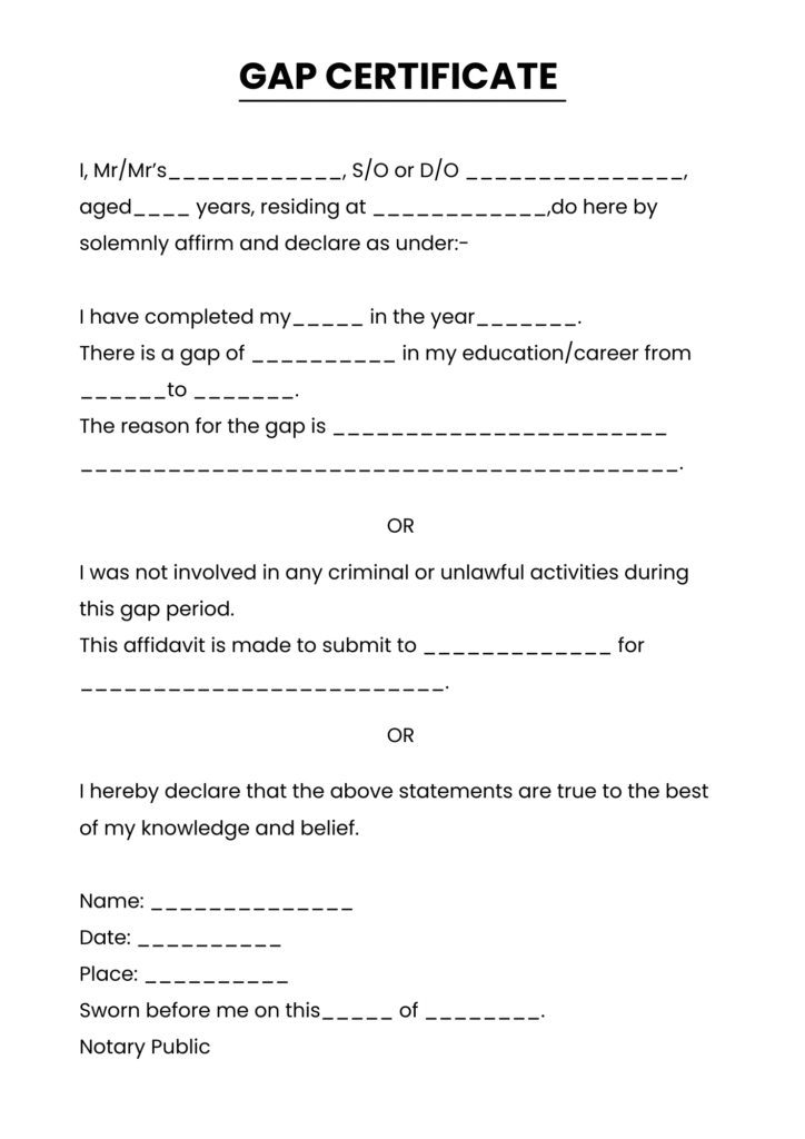 gap certificate format gap certificate Format